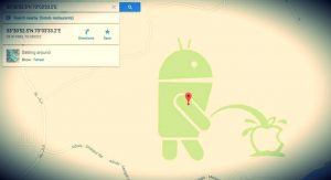 Google Map Maker: Android robot urinating on the Apple