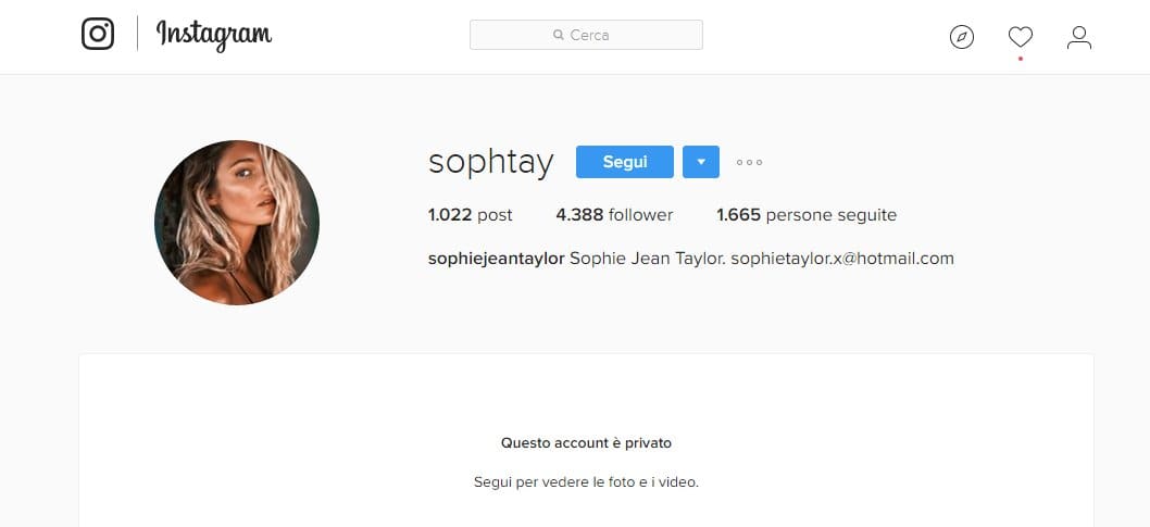 Sophie Jean Taylor: il suo Instagram